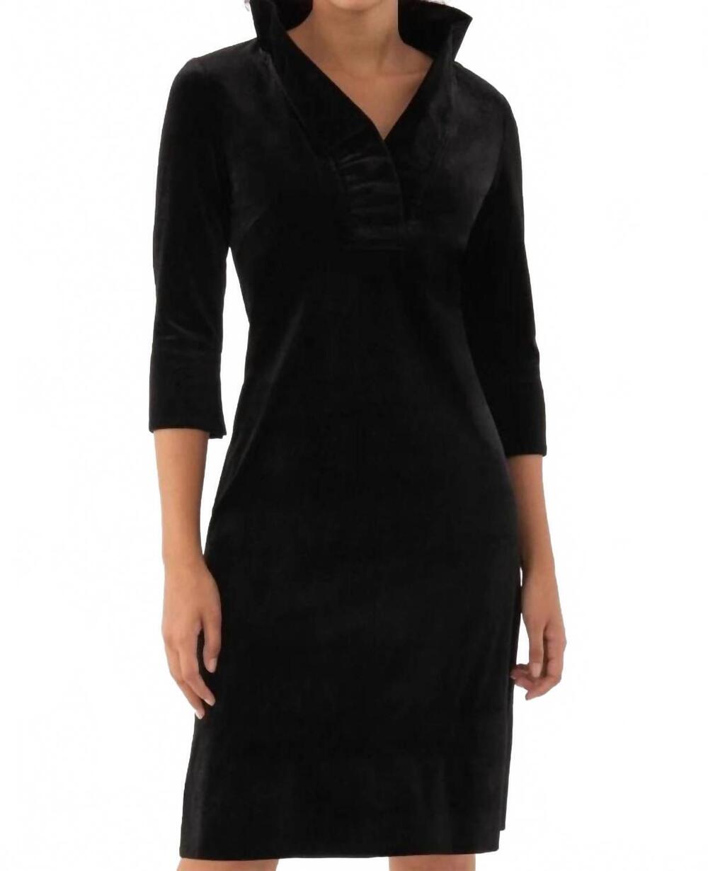 NEW GRETCHEN SCOTT ruffle neck dress in silky velvet black
